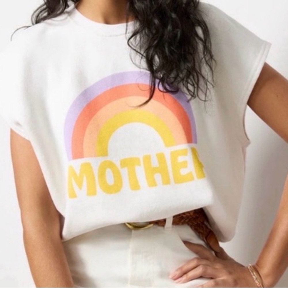 MOTHER White Tank with Pastel Rainbow and Yellow Logo